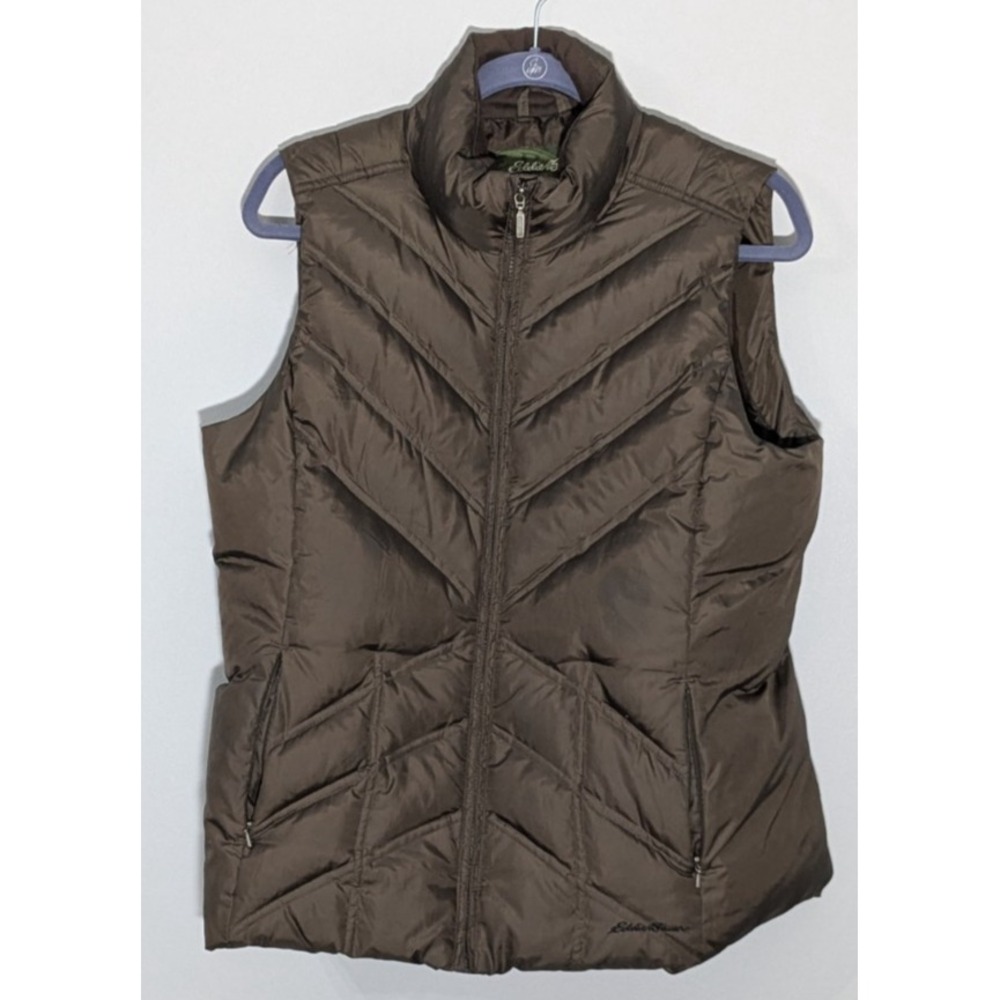 Eddie Bauer Premium Goose Down Brown Puffer Vest Packable Hiking Outdoor Large